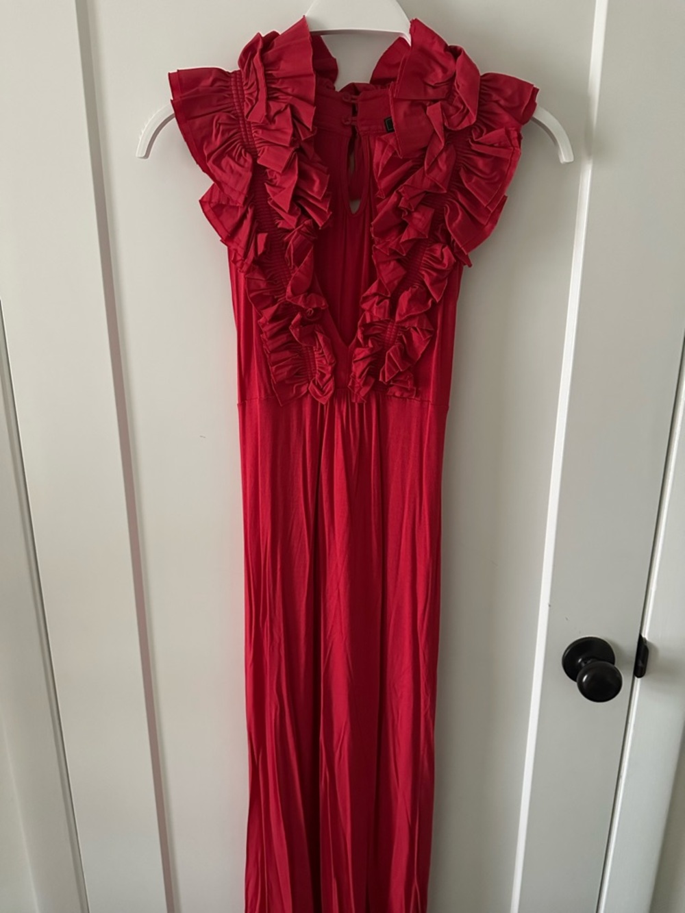 BCBGMaxAzria Women’s Raspberry Ruffle-Front Maxi Dress